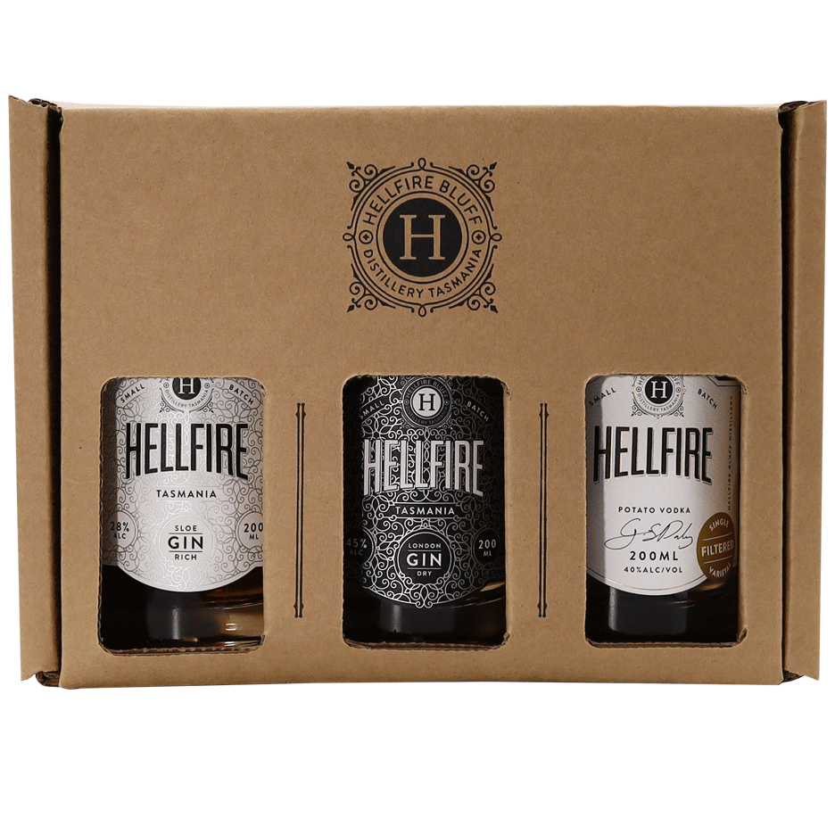 Hellfire Vodka, Gin & Sloe Gin Gift Pack – Tasmanian Spirits (3 x 200ml Bottles)
