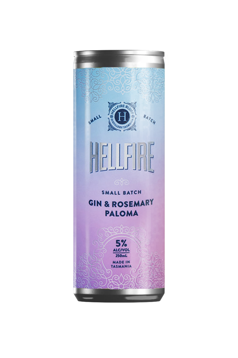 Gin & Rosemary Paloma ready to drink gin can showing pink grapefruit, lime & rosemary garnish