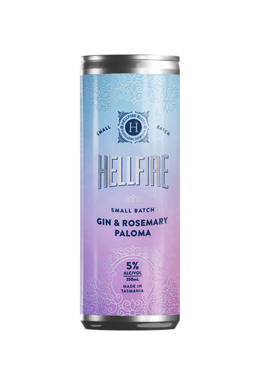 Gin & Rosemary Paloma ready to drink gin can showing pink grapefruit, lime & rosemary garnish